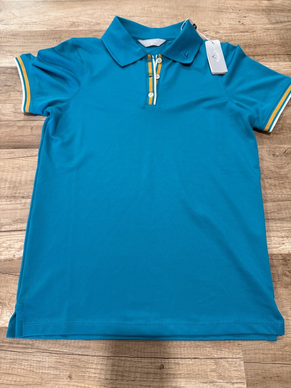 Callaway NWT Teal Polo with ORANGE & White UPF 15+ XS